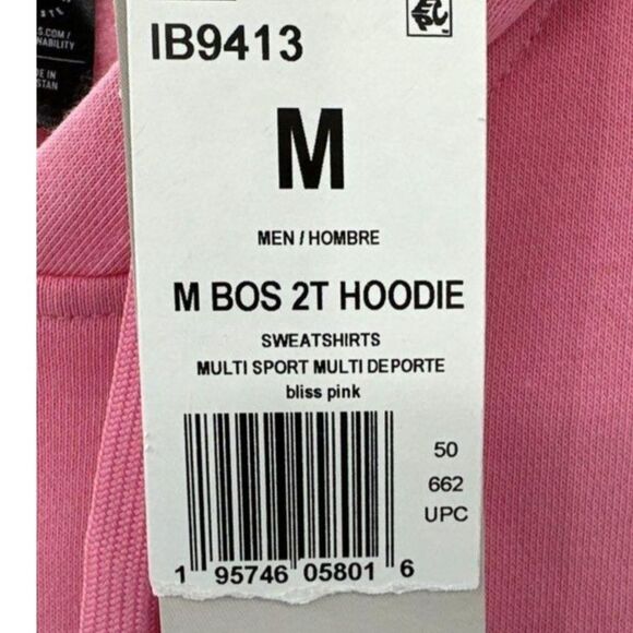 NWT Adidas Men’s Logo Fleece Hoodie Pink/White, Medium - Men's Athletic Fleece - Picture 7 of 9